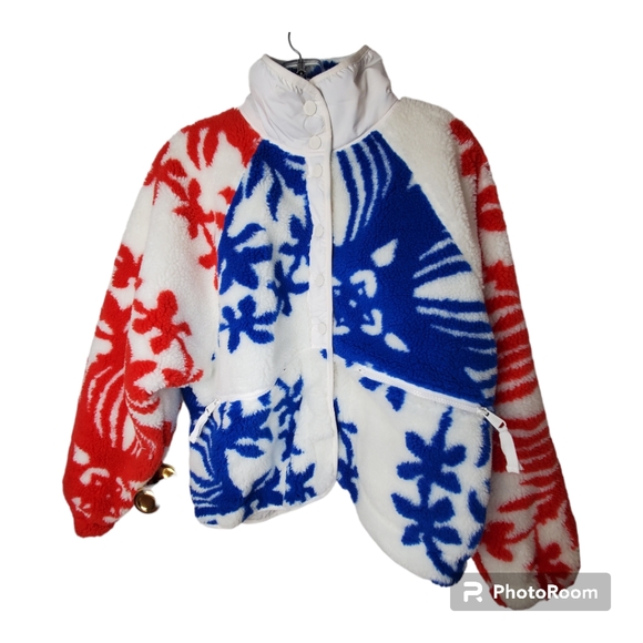 FP free people rocky ridge fleece jacket white blue red - Picture 2 of 11